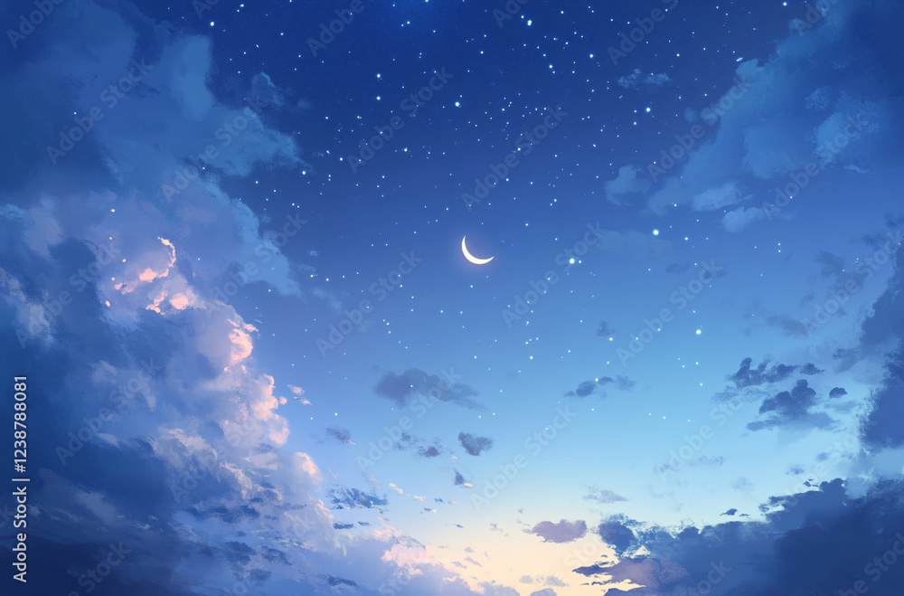 Fototapeta premium Serene Night Sky with Crescent Moon and Stars