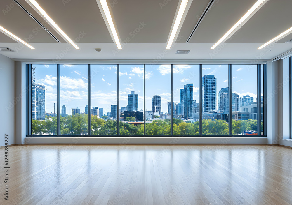 Fototapeta premium Cityscape View from Modern Room with Large Windows