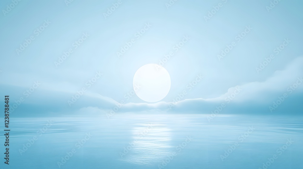 Serene Blue Sunrise Over Tranquil Ocean with Soft Clouds and Reflection Serene Blue Sunrise Over Tranquil Ocean with Soft Clouds and Reflection