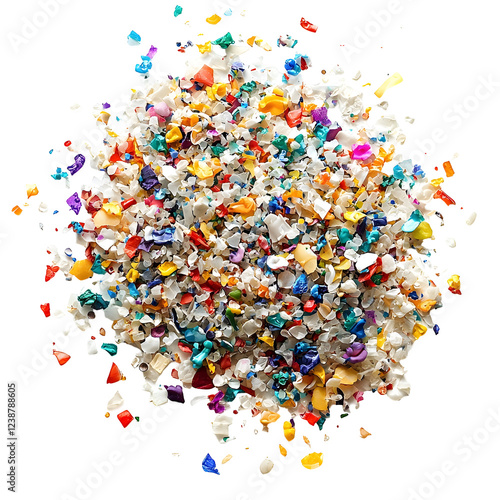 Multicolored Pearlescent Microplastic Specks on Plain White Transparent Background