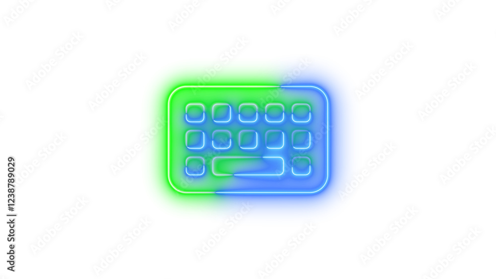 Neon keyboard icon blue green color glowing with transparent background Neon keyboard icon blue green color glowing with transparent background