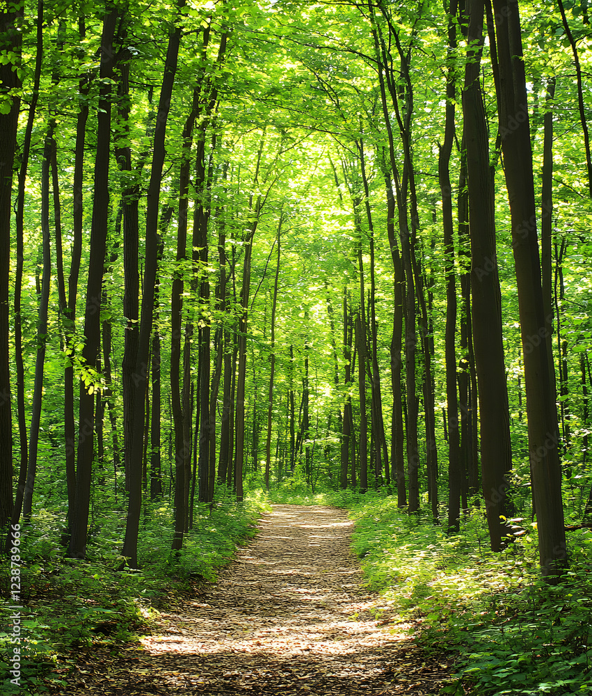 Obraz premium Sunlit Path Through Lush Green Forest