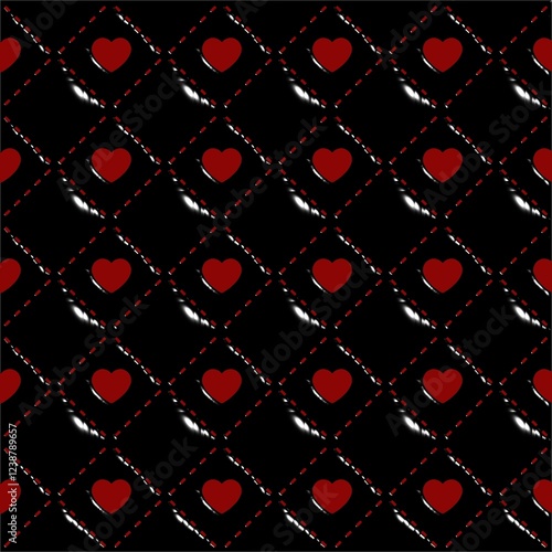 black leather texture background with red heart seamless pattern