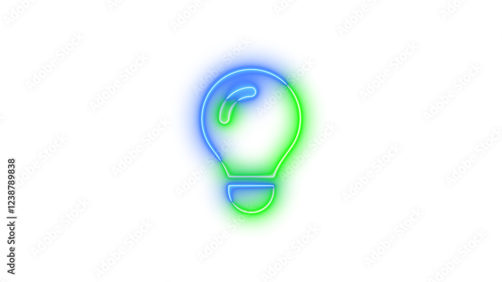 Neon lightbulb icon blue green color glowing with transparent background Neon lightbulb icon blue green color glowing with transparent background