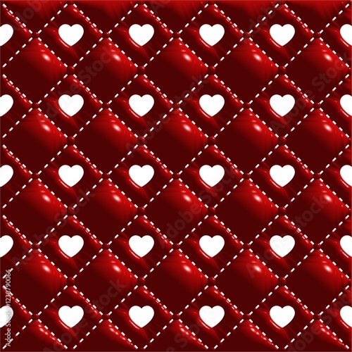 red leather texture background with white heart seamless pattern
