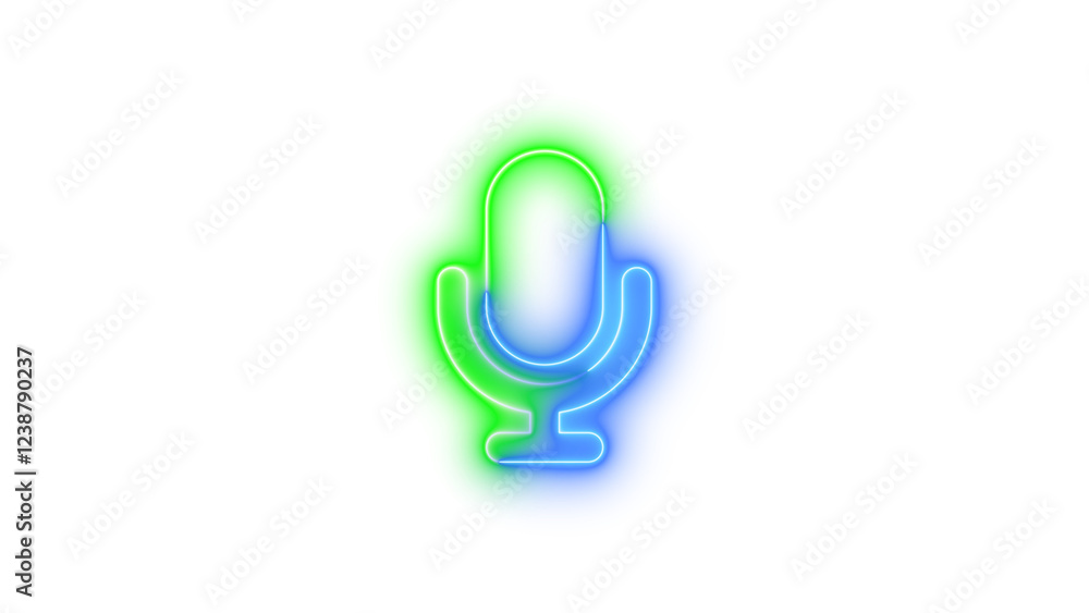 Neon microphone icon blue green color glowing with transparent background Neon microphone icon blue green color glowing with transparent background
