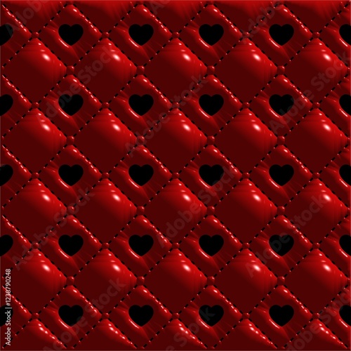 red leather texture background with black heart seamless pattern