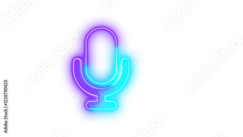 Neon microphone icon cyan purple color glowing with transparent background