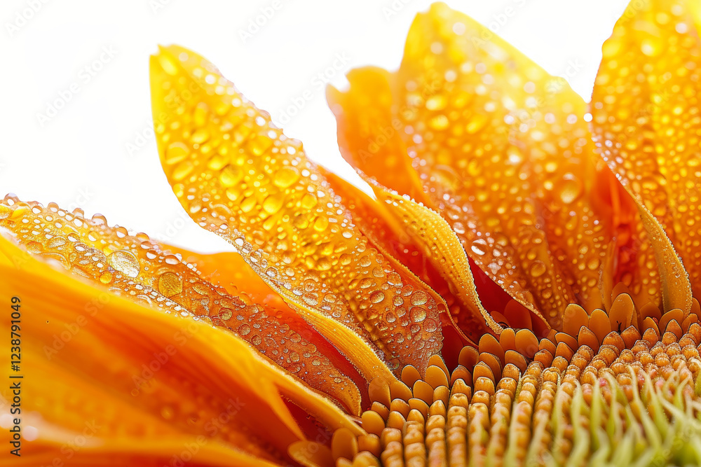 Close-up of dew-kissed sunflower petals natural environment macro photography bright colors Close-up of dew-kissed sunflower petals natural environment macro photography bright colors