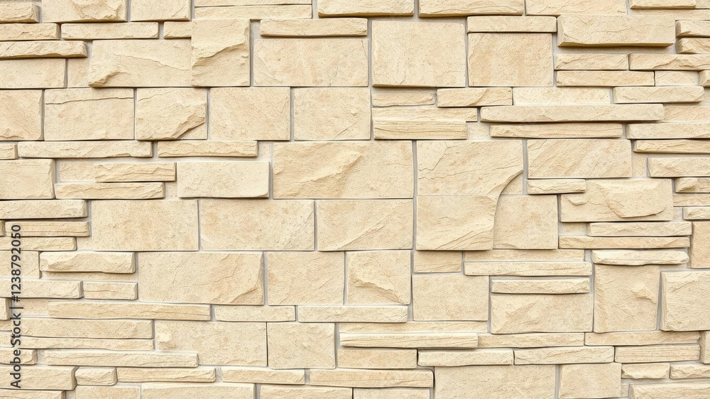 Fototapeta premium Stone wall featuring light brown marble texture with white cracks and grout, wall decoration, stone wall
