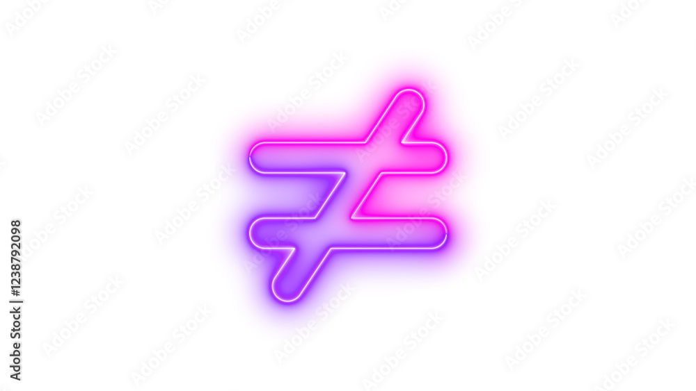 Obraz premium Neon not equal icon pink purple color glowing with transparent background