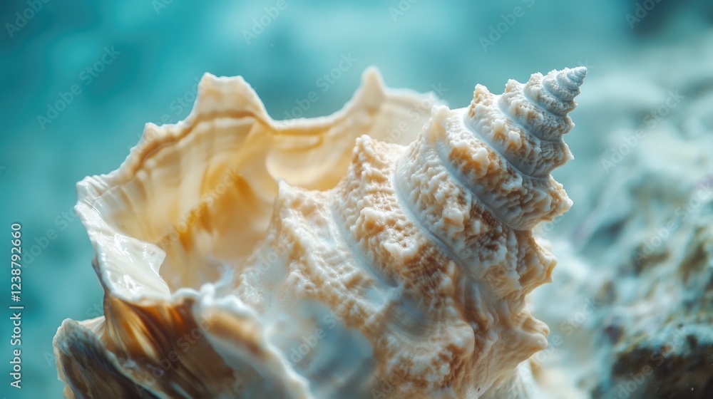 A close-up shot of a sea shell sitting on a rock, perfect for using in designs related to the ocean or beach A close-up shot of a sea shell sitting on a rock, perfect for using in designs related to the ocean or beach