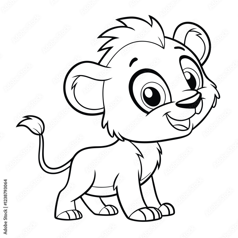 Fototapeta premium baby lion coloring page , coloring page for kids, animal coloring page, KDP, Animal Coloring Page For Kids, line art clipart, children, , animal, cartoon, vector, illustration