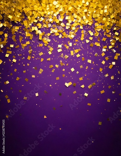  Fundo roxo com confetes de carnaval dourados caindo