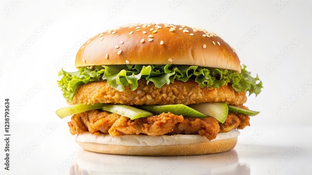Crunchy Chicken Burger on White Background, clear background Crunchy Chicken Burger on White Background, clear background