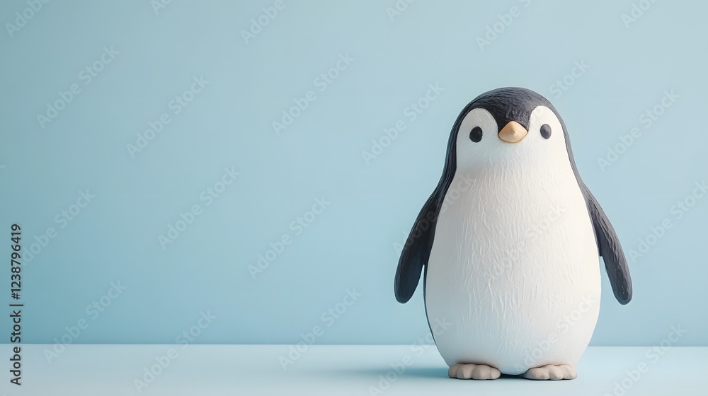 Obraz premium Adorable Clay Penguin Figure Waddling on Pastel Blue Background