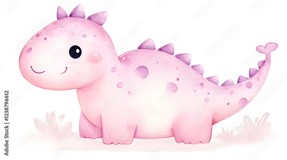 Fototapeta premium Adorable Pink Dinosaur Watercolor Illustration