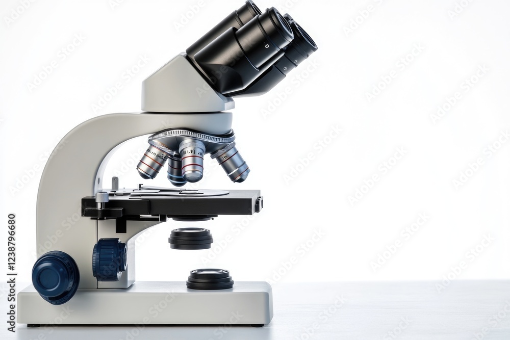 A close-up of a microscope on a table, suitable for medical or scientific illustrations A close-up of a microscope on a table, suitable for medical or scientific illustrations