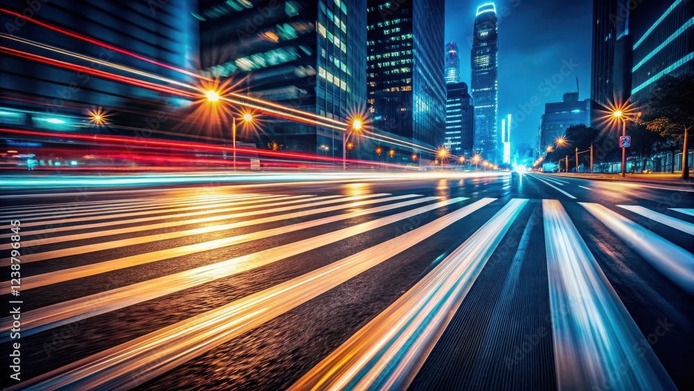 Fast moving stripes on dark road with light glow, urban night, blurred effect, urban night Fast moving stripes on dark road with light glow, urban night, blurred effect, urban night