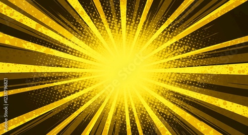 Golden Rays Burst Background Abstract Sunburst Design Comic Book Style