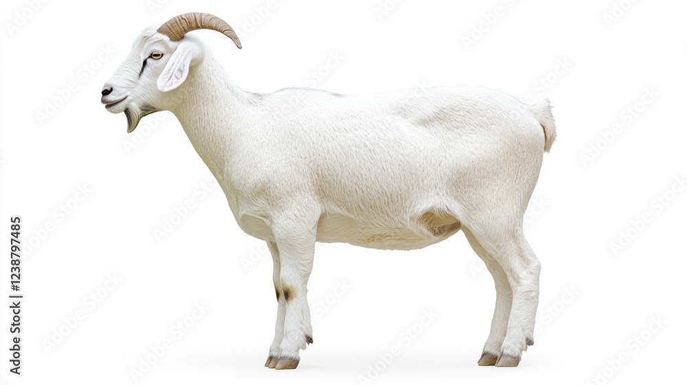Fototapeta premium A white goat standing on a white surface, great for use in illustrations or design