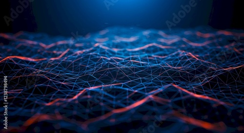 Abstract Network Data Digital Connection Tech Background Blue Orange