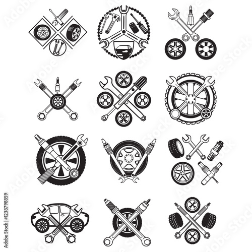 Vector logo of car parts, auto repair vector illustration