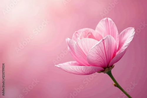 Delicate petals unfurl on a soft pink background, delicate, butterflies, blossoms