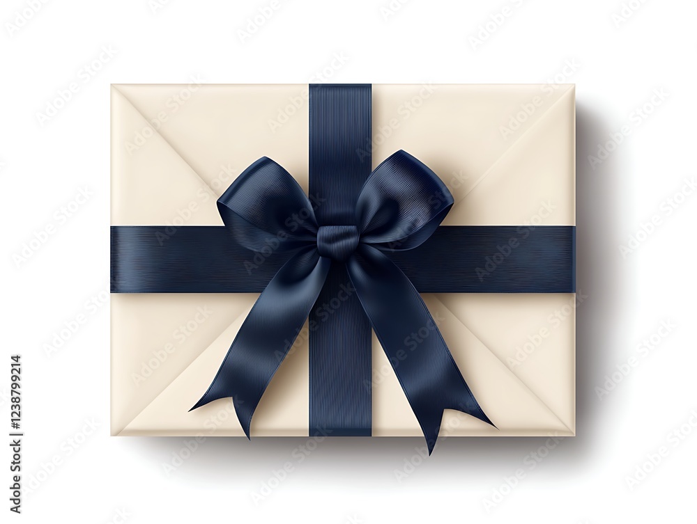 Elegant cream gift box with navy blue ribbon bow. Elegant cream gift box with navy blue ribbon bow.