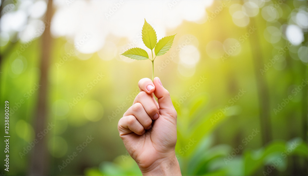 Hand holding green leaves in nature for blogs, websites, eco-friendly designs, environmental awareness materials, presentations, and educational content about sustainability Hand holding green leaves in nature for blogs, websites, eco-friendly designs, environmental awareness materials, presentations, and educational content about sustainability