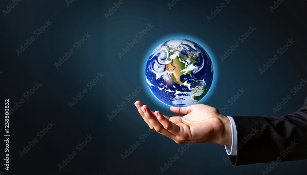 Hand holding a globe symbolizing care for the Earth against a dark background for websites, blogs, environmental campaigns, educational materials, and corporate social responsibility presentations - Hand holding a globe symbolizing care for the Earth against a dark background for websites, blogs, environmental campaigns, educational materials, and corporate social responsibility presentations -