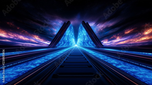 A grid of blue lights creates an intriguing and futuristic environment in 4K Retro Space Theme Live Wallpaper.