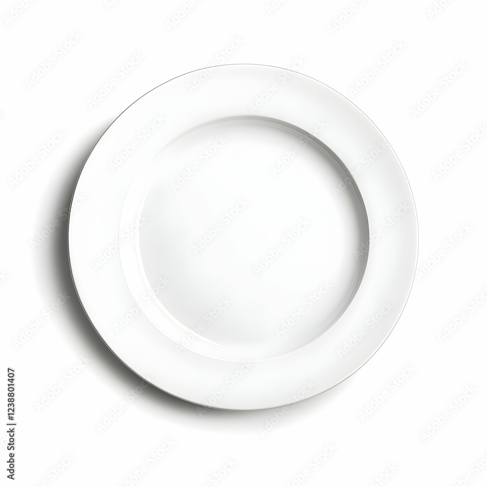 A pristine white plate, elegantly simple, rests on a stark white background, showcasing its smooth surface and clean lines. Perfect for minimalist food photography. A pristine white plate, elegantly simple, rests on a stark white background, showcasing its smooth surface and clean lines. Perfect for minimalist food photography.