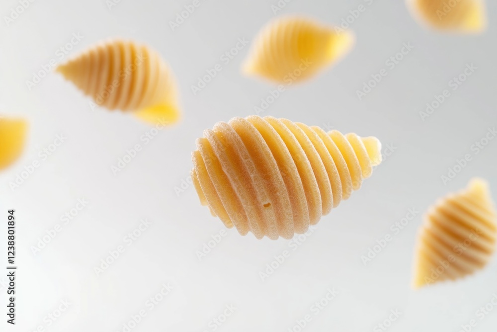 A whimsical scene with pasta shells suspended in mid-air, great for creative uses A whimsical scene with pasta shells suspended in mid-air, great for creative uses