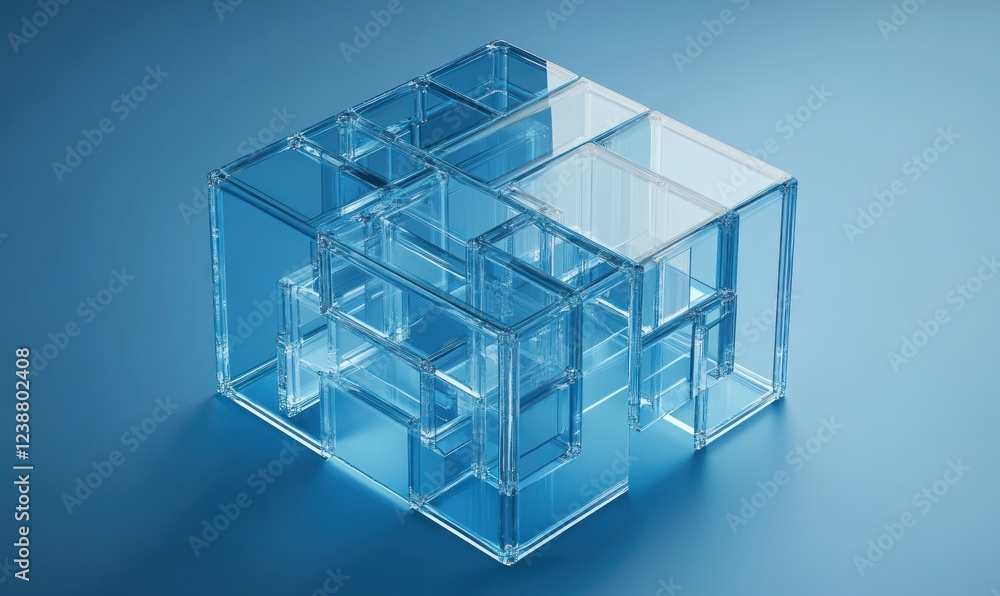 Obraz premium Abstract glass cube structure on blue background.