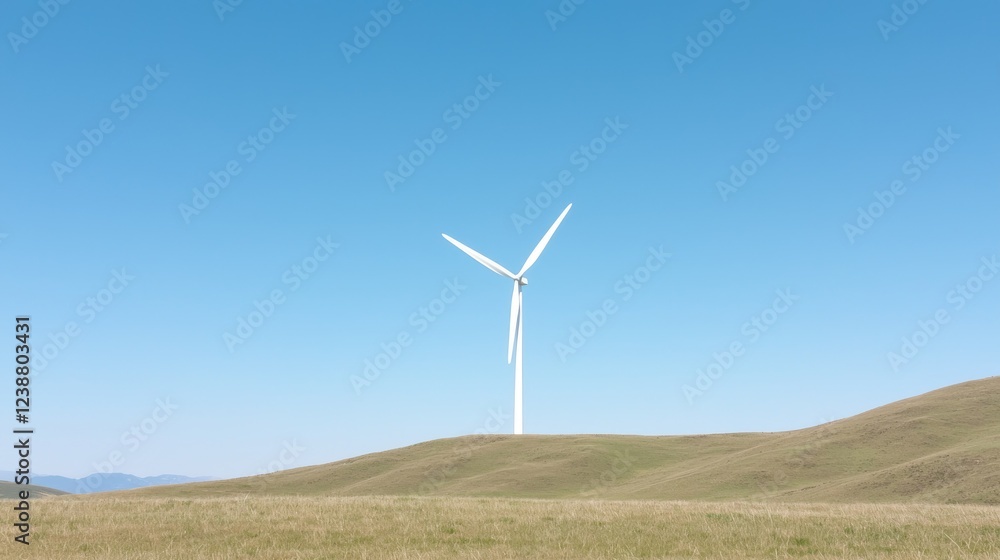 Wind turbine on hill, clear sky, renewable energy Wind turbine on hill, clear sky, renewable energy