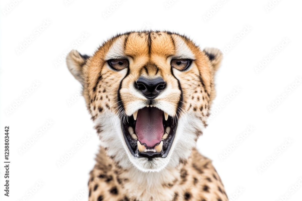 Obraz premium A cheetah with its mouth open, revealing its sharp teeth