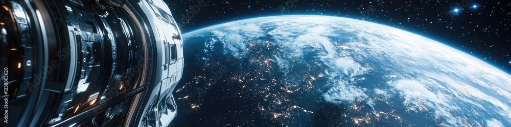 Fototapeta premium A view of the Earth from a space station, with clouds and oceans visible