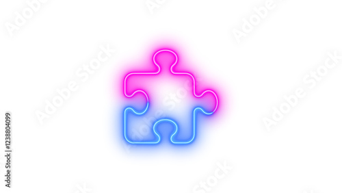 Neon puzzle piece icon blue pink color glowing with transparent background