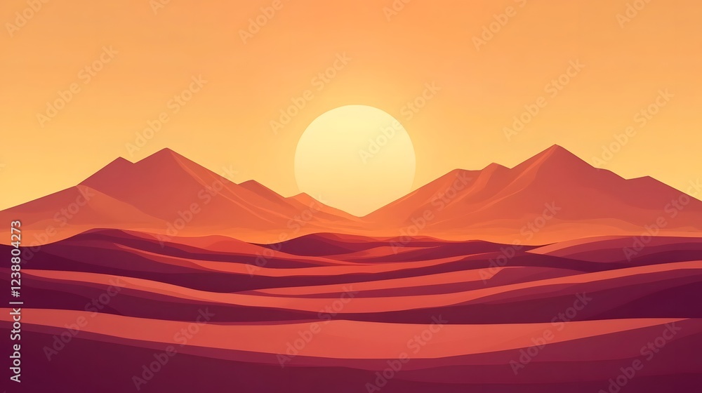 Serene Desert Landscape with Warm Midday Sun and Rolling Sand Dunes Serene Desert Landscape with Warm Midday Sun and Rolling Sand Dunes