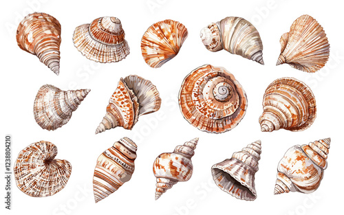 Sea Shells Collection Watercolour Illustration On White Background Unique Artwork Coastal Design Creative Illustrations Marine Life Decorative Elements Nautical Artwork Artistic