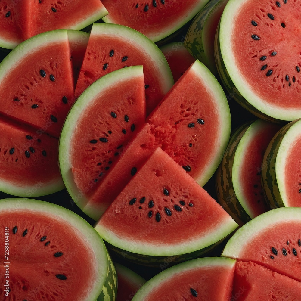 A juicy watermelon wedge showing bright red flesh. A juicy watermelon wedge showing bright red flesh.