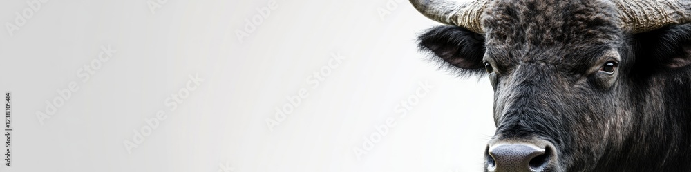 Fototapeta premium A close-up view of a bull with prominent horns