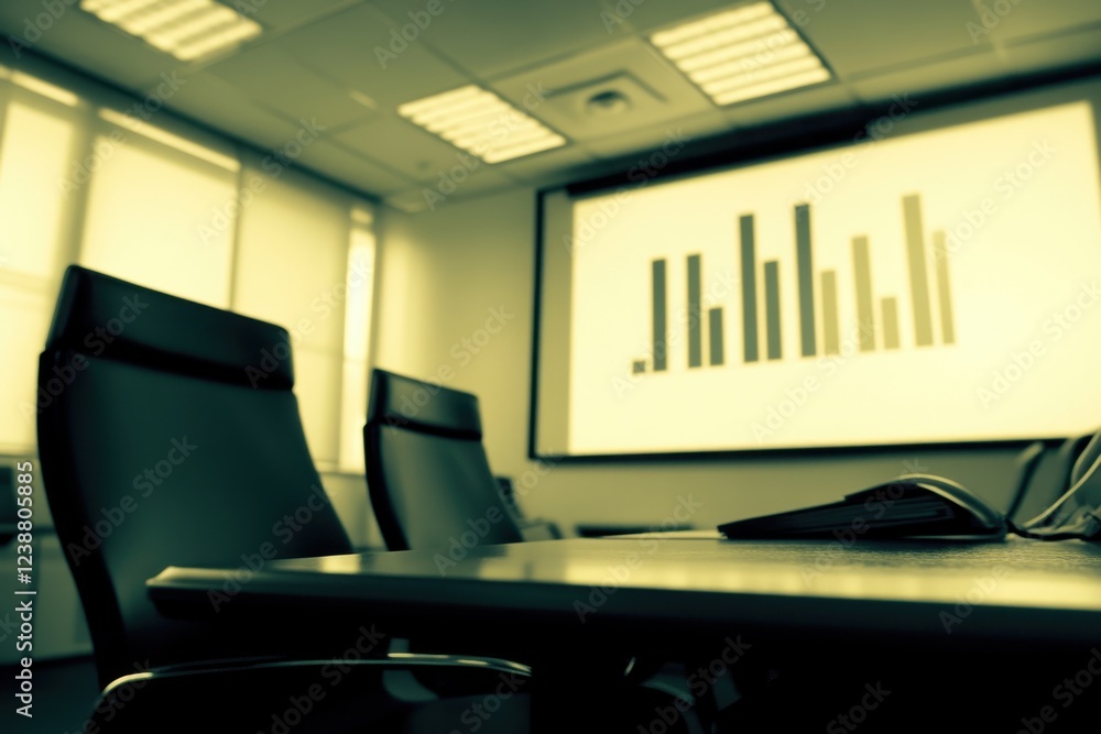 Fototapeta premium Conference Room with Bar Graph Presentation and Empty Chairs