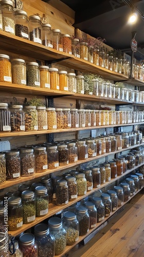 Wallpaper Mural A herbal tea store with shelves filled with jars of dried herbs. pic Torontodigital.ca
