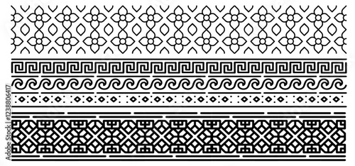 Islamic Seamless Geometric Pattern Design, Editable stroke. victor Illustrations.