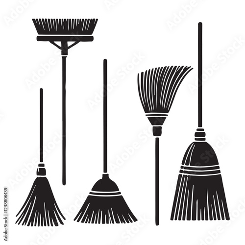 Collection of Silhouette Broom Illustrations