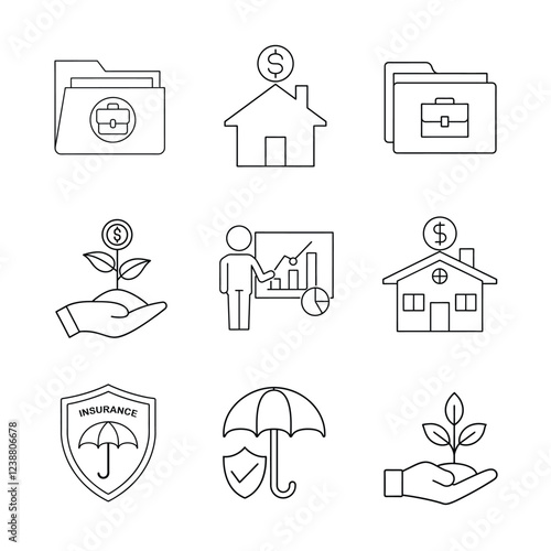 business and marketing icon set line art on white background 