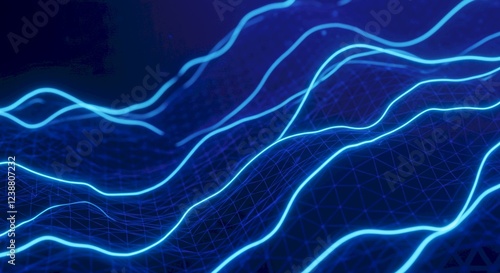 Abstract Blue Digital Waves Network Connections Technology Background