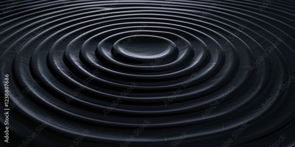 A deep black surface with minimalist, pulsating circles, Symmetrical and rhythmic composition A deep black surface with minimalist, pulsating circles, Symmetrical and rhythmic composition